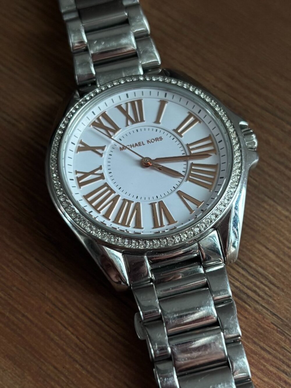 Michael Kors Kacie Watch in Silver | 39mm stainless steel case | Rose gold dials